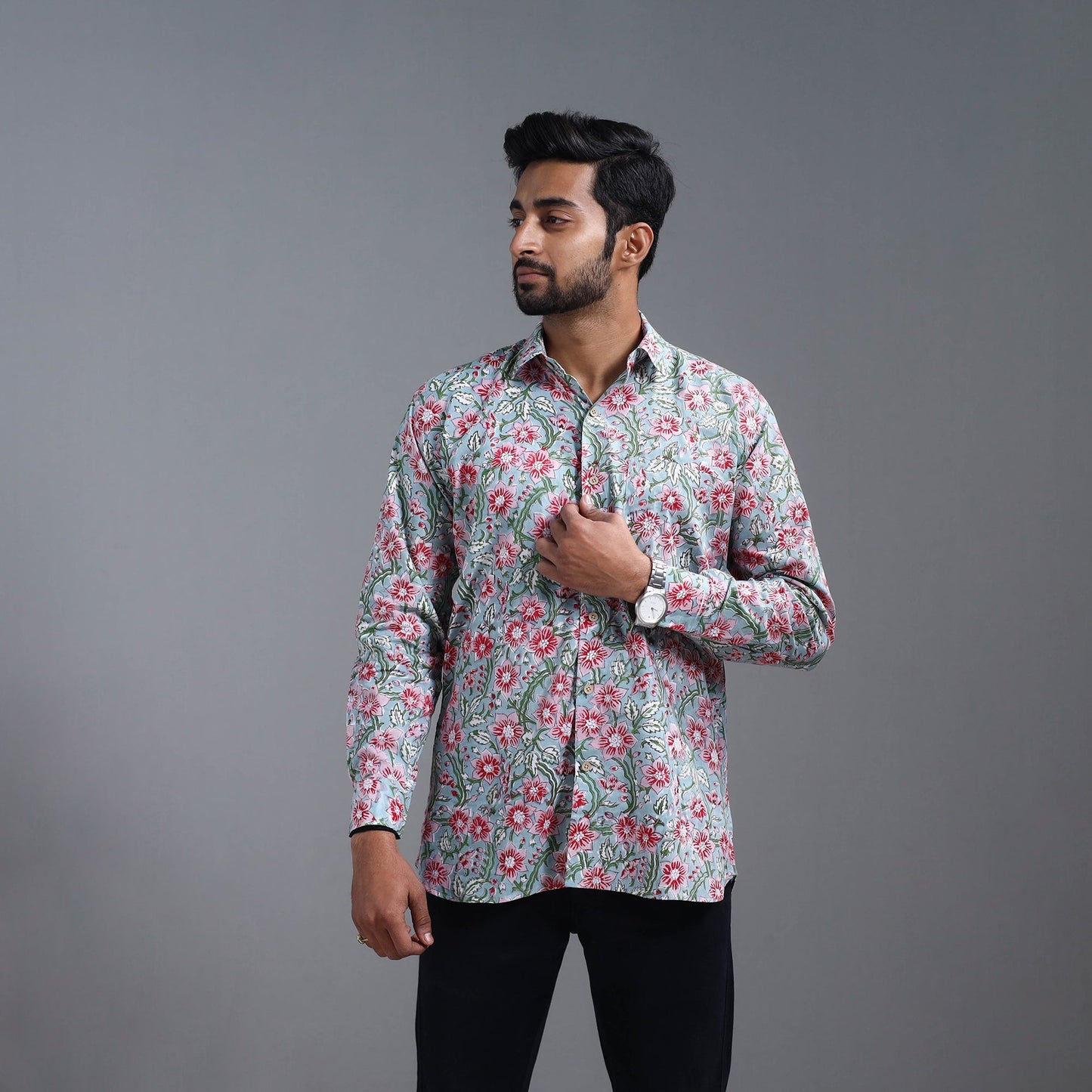  Blue Sanganeri Block Printed Cotton Men Shirt