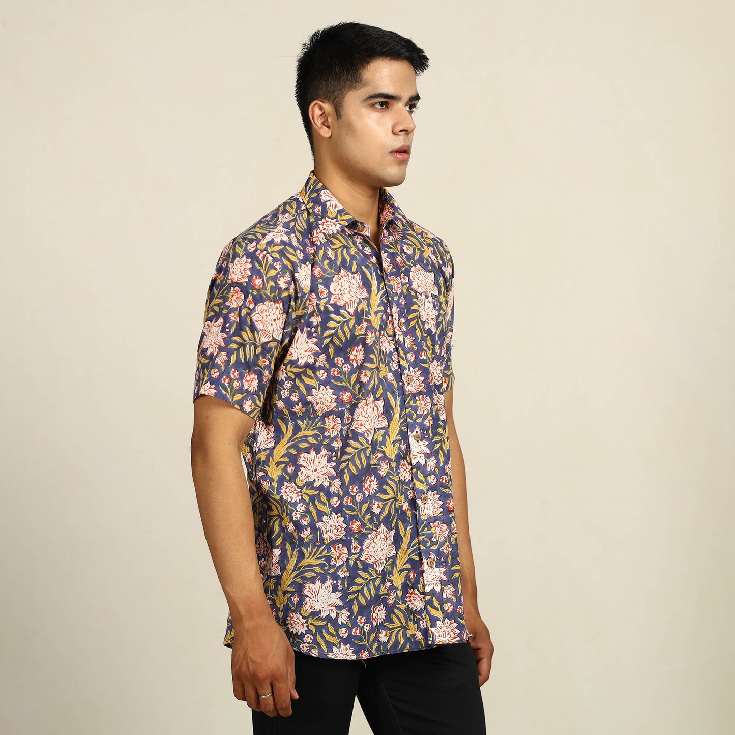 Buy Sanganeri Block Printed Cotton Men Half Sleeve Shirt 107Online at iTokri.com