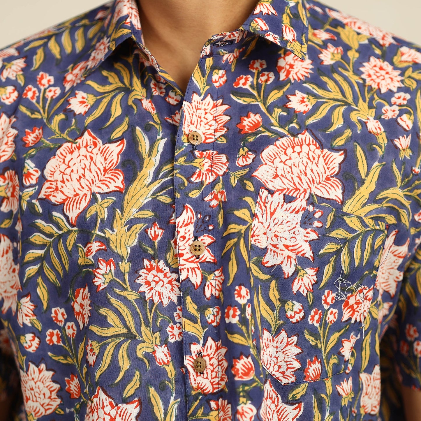 Buy Sanganeri Block Printed Cotton Men Half Sleeve Shirt 107Online at iTokri.com