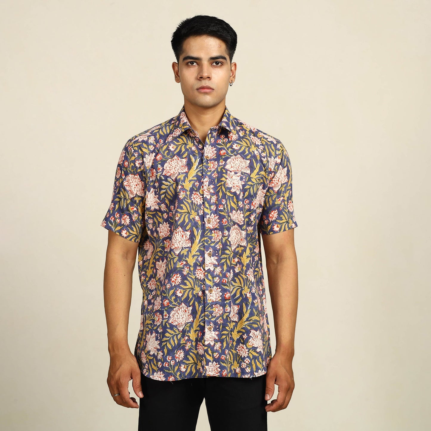 Buy Sanganeri Block Printed Cotton Men Half Sleeve Shirt 107Online at iTokri.com