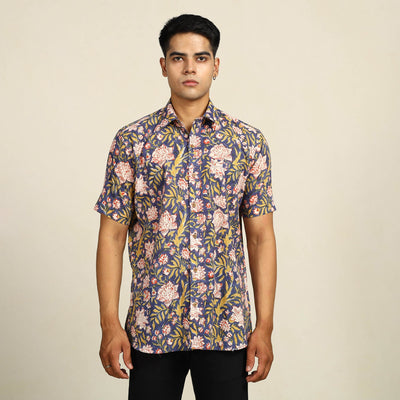 Buy Sanganeri Block Printed Cotton Men Half Sleeve Shirt 107Online at iTokri.com