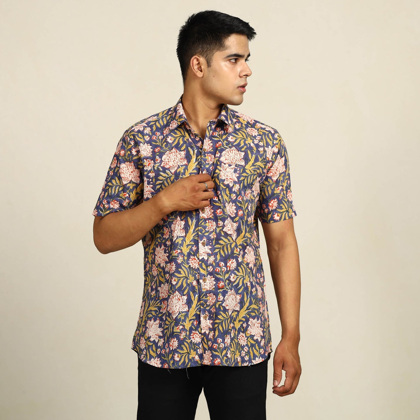 Buy Sanganeri Block Printed Cotton Men Half Sleeve Shirt 107Online at iTokri.com