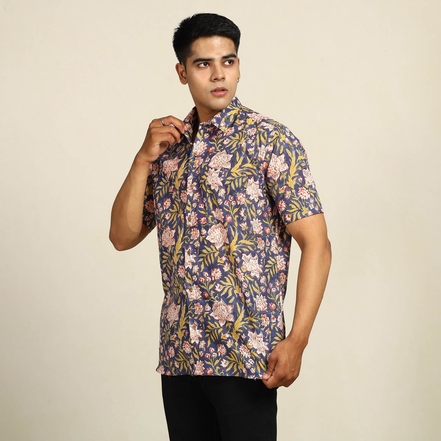 Buy Sanganeri Block Printed Cotton Men Half Sleeve Shirt 107Online at iTokri.com