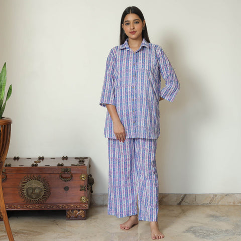 Buy Sanganeri Block Printed Cotton Night Suit Set 15 Online at iTokri.com