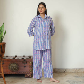 Buy Sanganeri Block Printed Cotton Night Suit Set 15 Online at iTokri.com