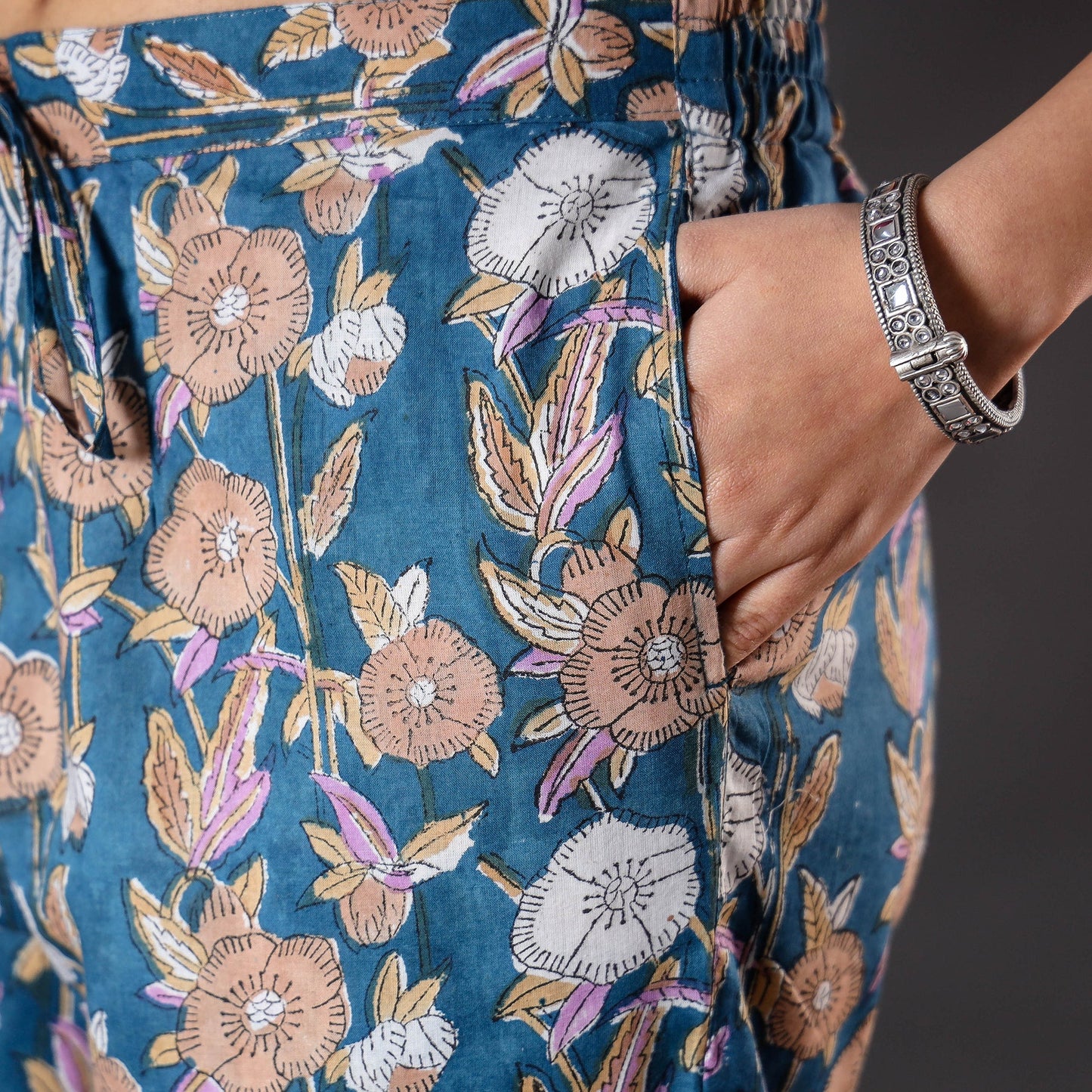 Buy Blue Sanganeri Block Printed Cotton Pant Online