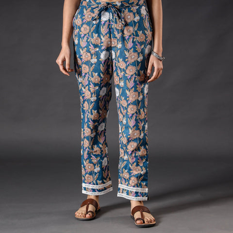 Buy Blue Sanganeri Block Printed Cotton Pant Online