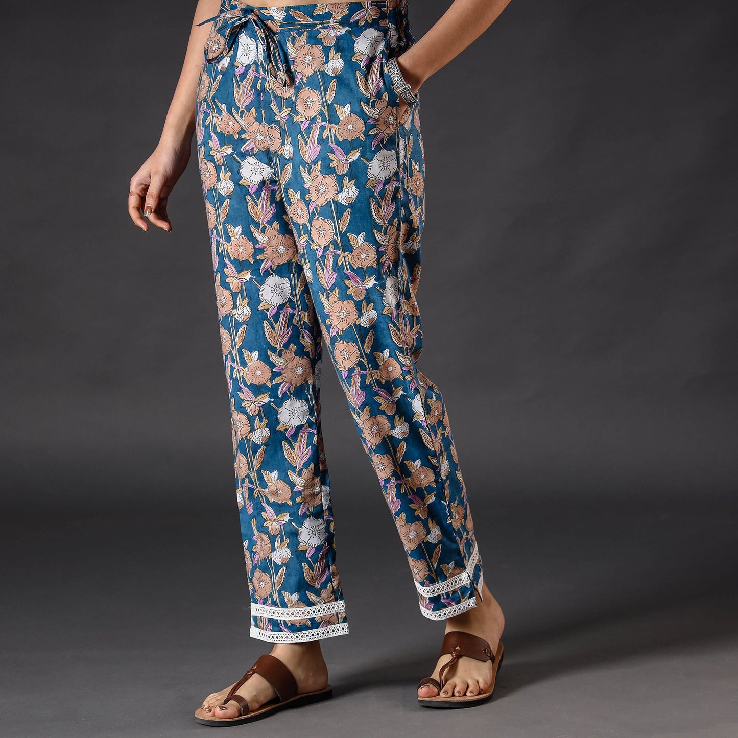 Buy Blue Sanganeri Block Printed Cotton Pant Online