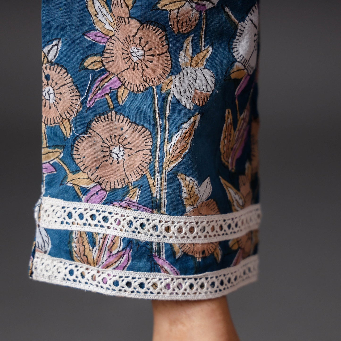 Buy Blue Sanganeri Block Printed Cotton Pant Online