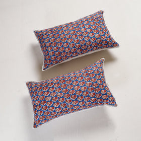 BuySanganeri Block Printed Cotton Pillow Cover With Lace (26 x 16 in) - Set of 2 