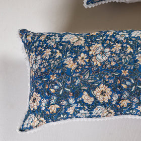 BuySanganeri Block Printed Cotton Pillow Cover With Lace (26 x 16 in) - Set of 2 