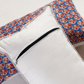 BuySanganeri Block Printed Cotton Pillow Cover With Lace (26 x 16 in) - Set of 2 