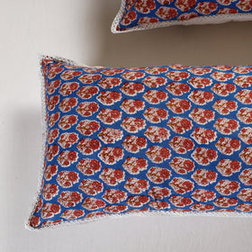 BuySanganeri Block Printed Cotton Pillow Cover With Lace (26 x 16 in) - Set of 2 