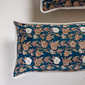  Sanganeri Block Printed Cotton Pillow Cover with Lace (26 x 16 in) - Set of 2 