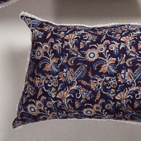  Sanganeri Block Printed Cotton Pillow Cover with Lace (28 x 18 in) - Set of 2 