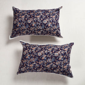  Sanganeri Block Printed Cotton Pillow Cover with Lace (28 x 18 in) - Set of 2 