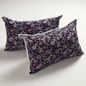  Sanganeri Block Printed Cotton Pillow Cover with Lace (28 x 18 in) - Set of 2 