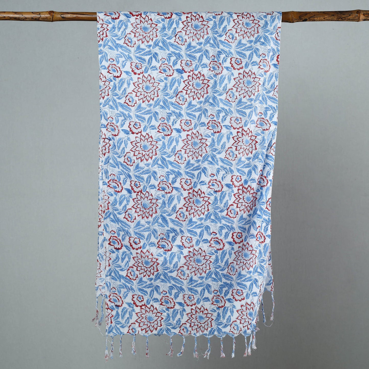 Buy Sanganeri Block Printed Cotton Stole with Tassels 101 Online at iTokri.com