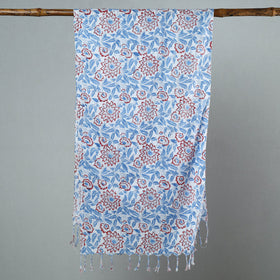 Buy Sanganeri Block Printed Cotton Stole with Tassels 101 Online at iTokri.com