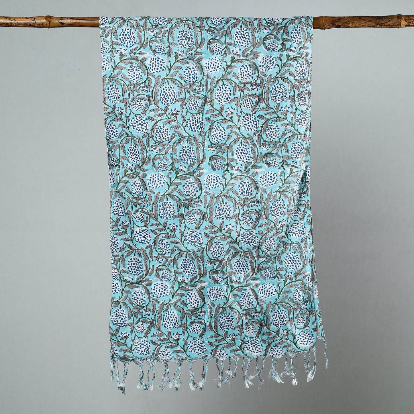  Sanganeri Block Printed Cotton Stole with Tassels 11 