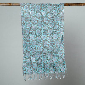  Sanganeri Block Printed Cotton Stole with Tassels 11 