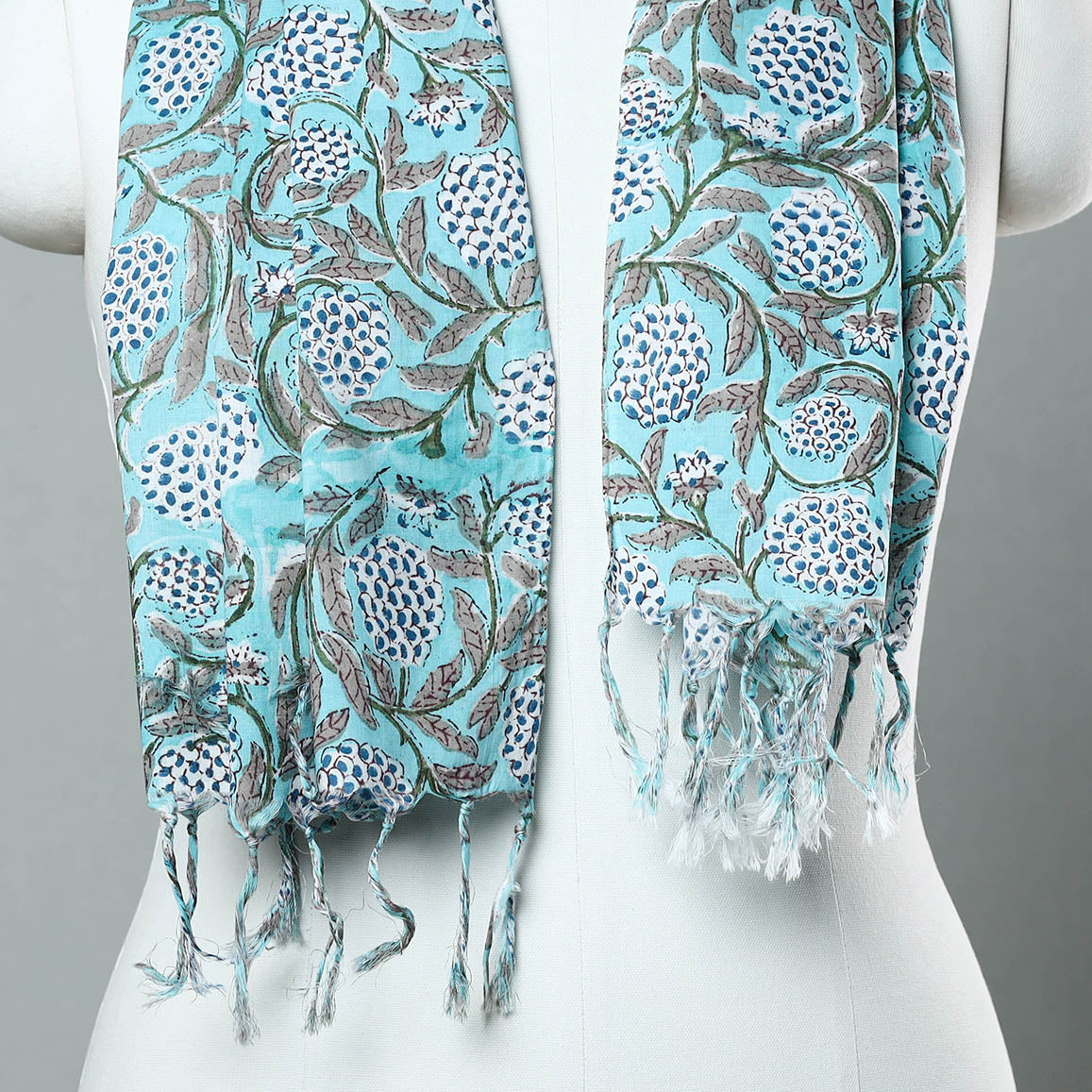  Sanganeri Block Printed Cotton Stole with Tassels 11 