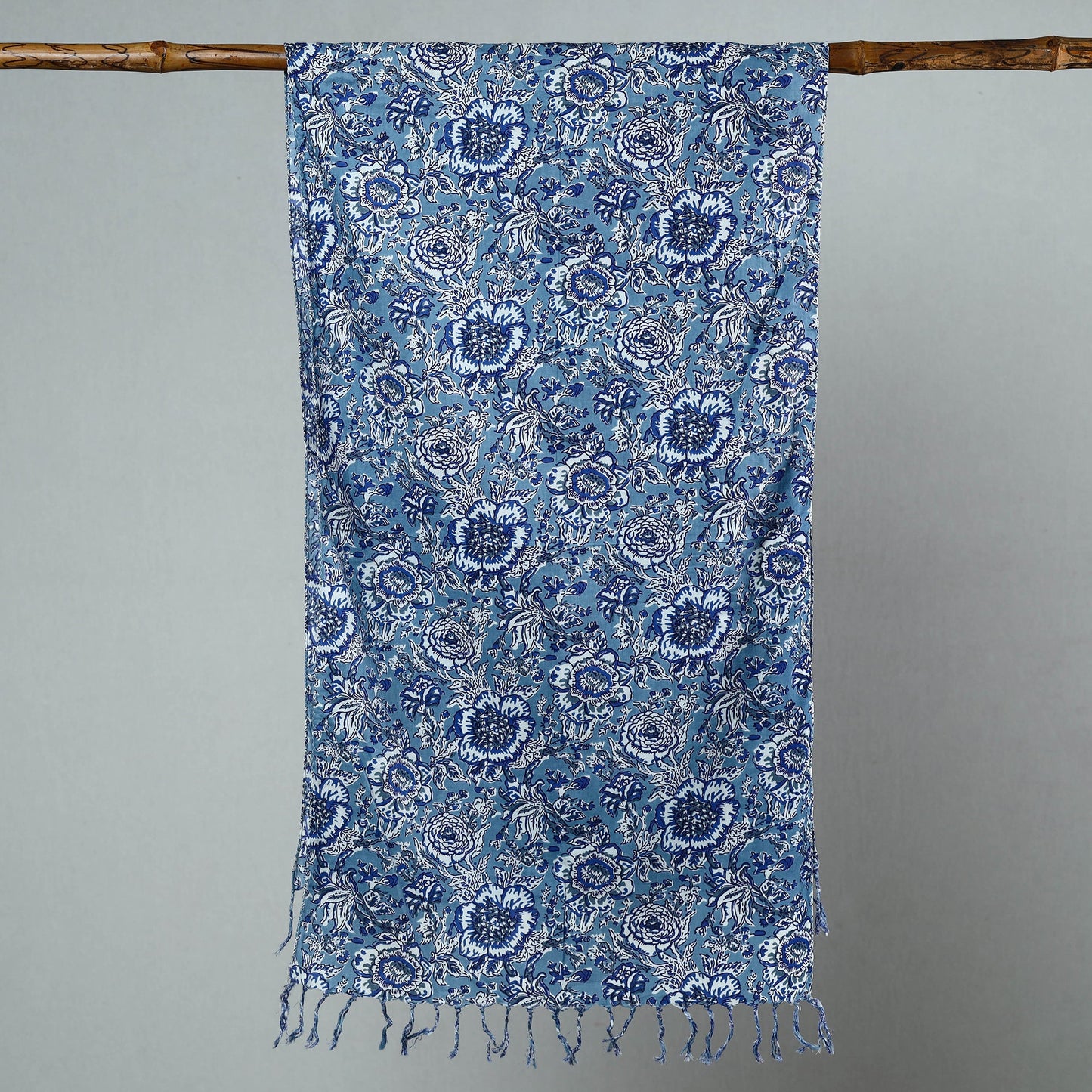  Sanganeri Block Printed Cotton Stole with Tassels 85 