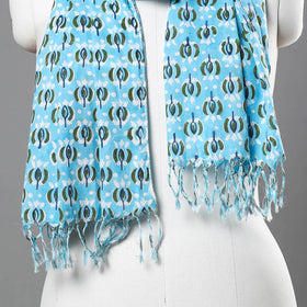  Sanganeri Block Printed Cotton Stole with Tassels 