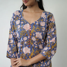  Blue Sanganeri Block Printed Cotton Straight Kurta