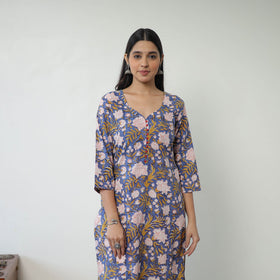  Blue Sanganeri Block Printed Cotton Straight Kurta