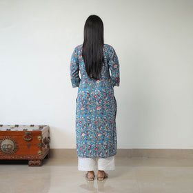 Buy Blue Sanganeri Block Printed Cotton Straight Kurta for Women