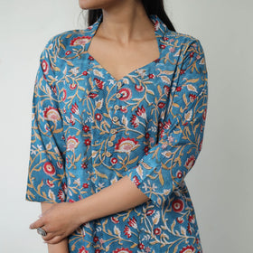 Buy Blue Sanganeri Block Printed Cotton Straight Kurta for Women
