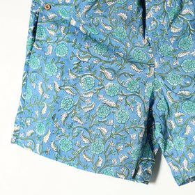 Blue - sanganeri printed cotton unisex boxer/shorts