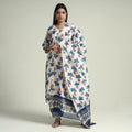 Blue - Sanganeri Block Printed Maheshwari Silk Kurta with Palazzo & Dupatta Set