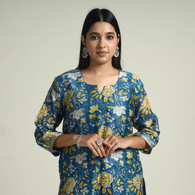 Buy Sanganeri Block Printed Maheshwari Silk Kurta with Palazzo & Dupatta Set Online at iTokri.com