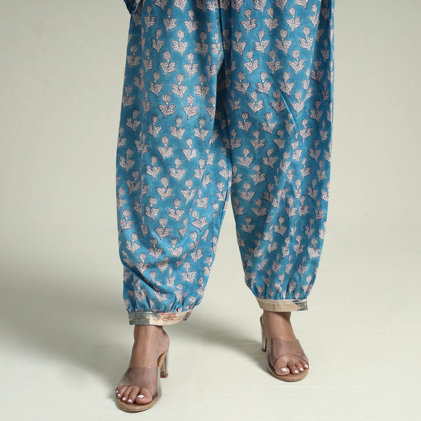 Blue - Sanganeri Block Printed Maheshwari Silk Kurta with Palazzo & Dupatta Set