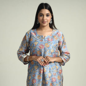  Sanganeri Block Printed Maheshwari Silk Kurta with Palazzo & Dupatta Set 