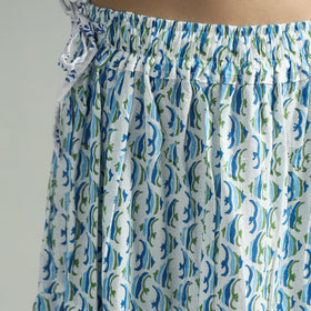 Blue Sanganeri Block Printed Tiered Cotton Long Skirt