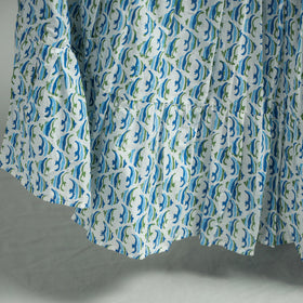 Blue Sanganeri Block Printed Tiered Cotton Long Skirt