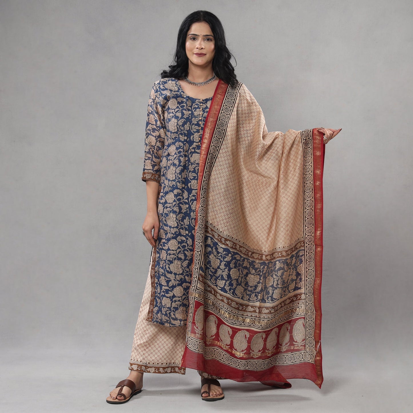 Sanganeri printing maheshwari silk kurta with palazzo &