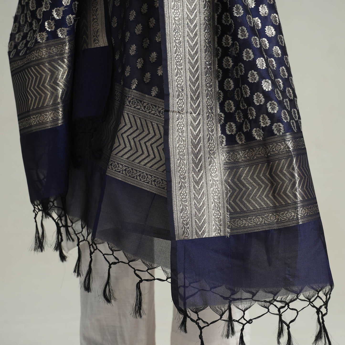 Blue - Semi Silk Zari Jaal Banarasi Dupatta 36