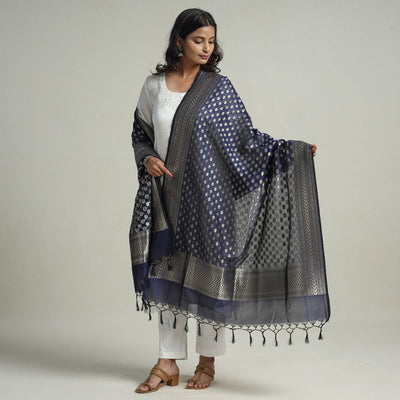 Blue - Semi Silk Zari Jaal Banarasi Dupatta 36