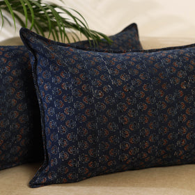 Buy Set of 2 Blue Ajrakh Block Print Cotton Pillow Covers