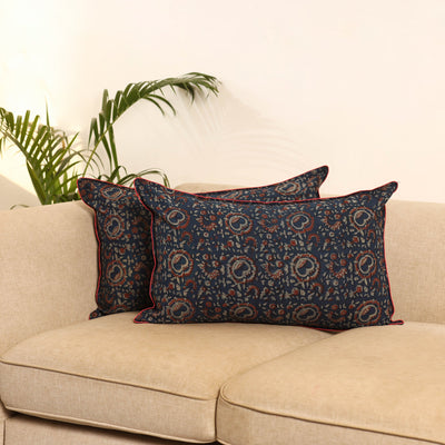 Blue - set of 2 bagru hand pillow covers 08 - handcrafted