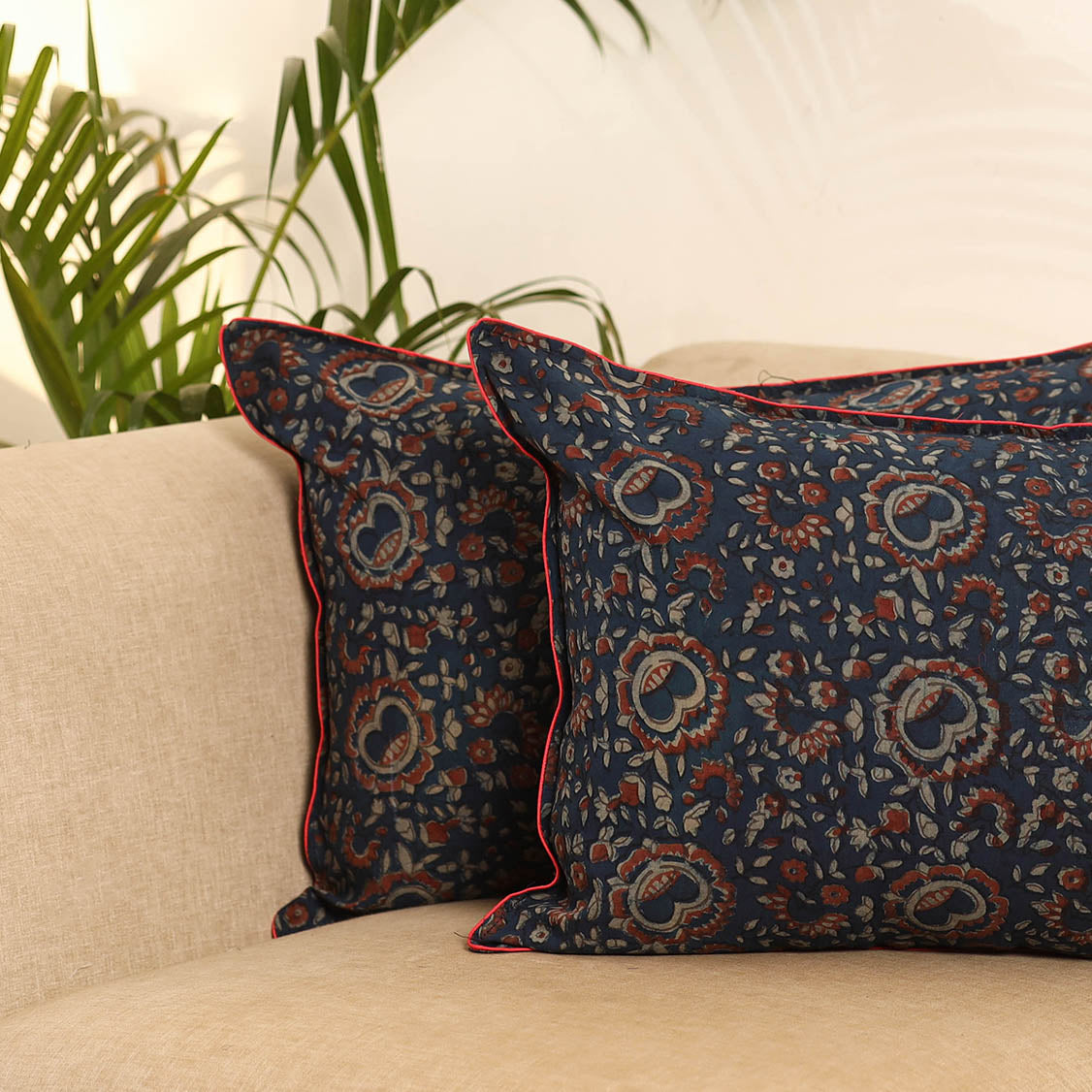 Blue - set of 2 bagru hand pillow covers 08 - handcrafted
