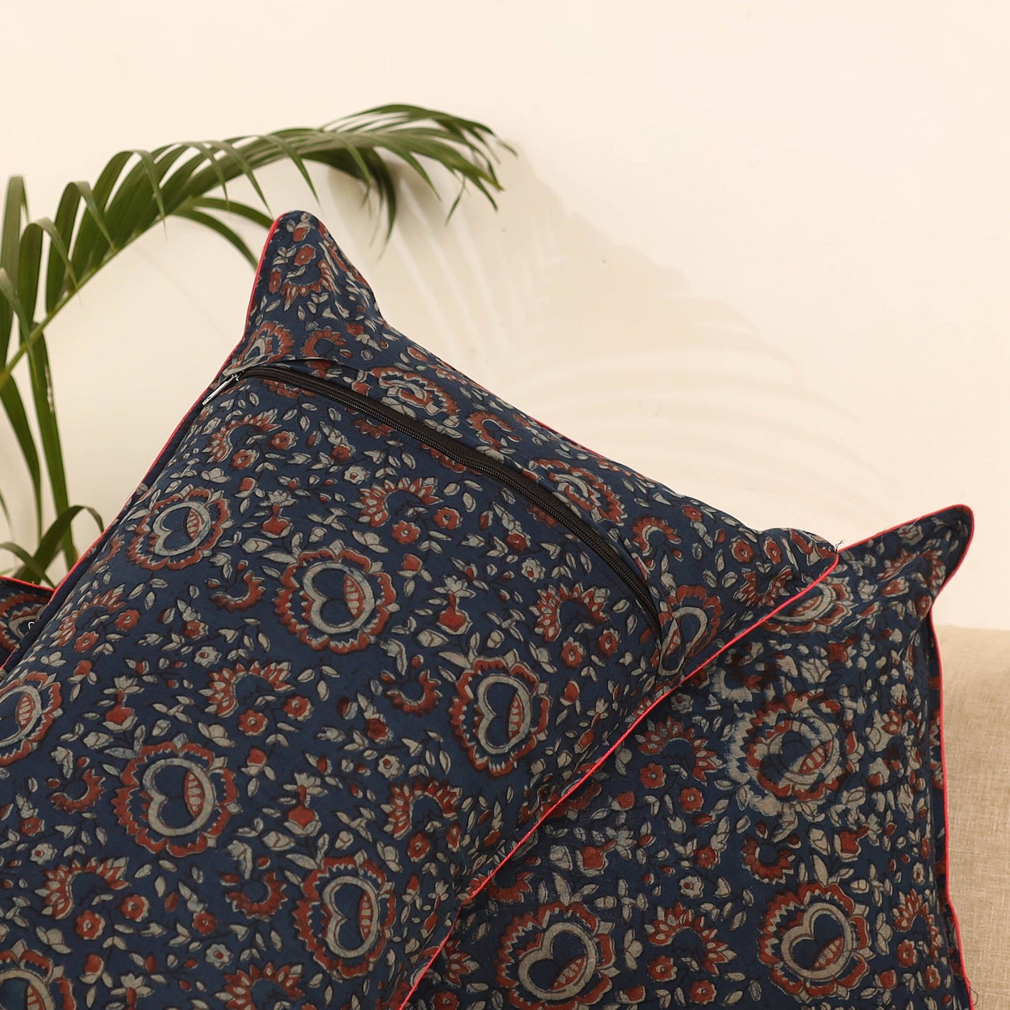 Blue - set of 2 bagru hand pillow covers 08 - handcrafted