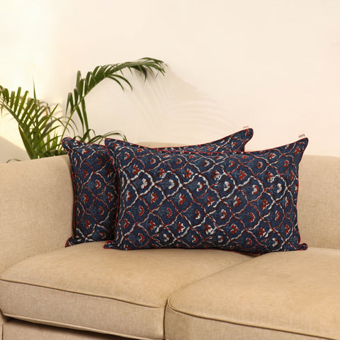 Blue - set of 2 bagru hand pillow covers 09 - handcrafted