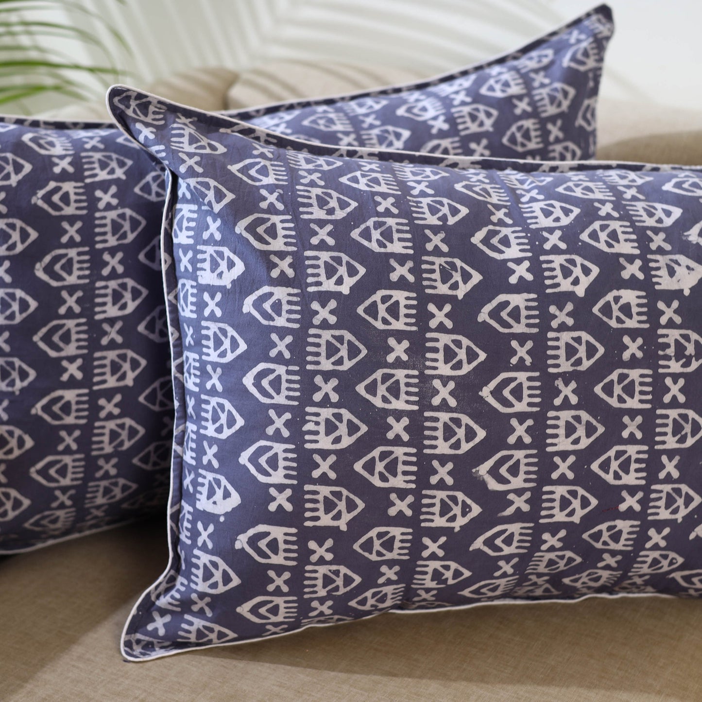 Blue - Set of 2 Hand Batik Print Cotton Pillow Covers 04