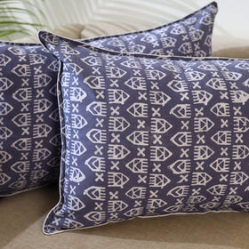 Blue - Set of 2 Hand Batik Print Cotton Pillow Covers 04