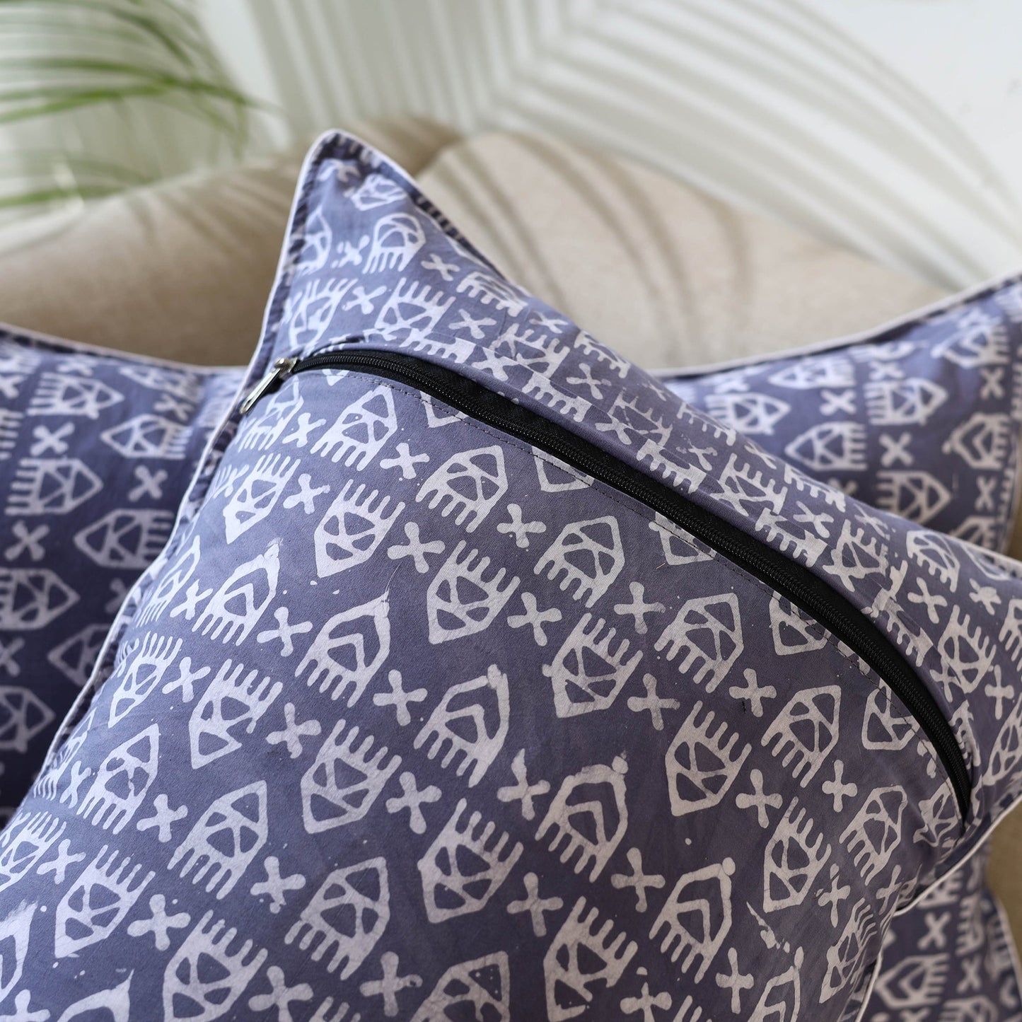 Blue - Set of 2 Hand Batik Print Cotton Pillow Covers 04